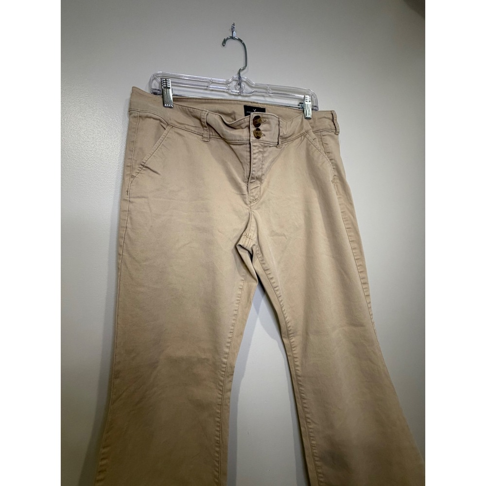 American Eagle Khaki Flare Artist Pants 14 Y2K Boho Stretch Minimalist Soft - Picture 2 of 11